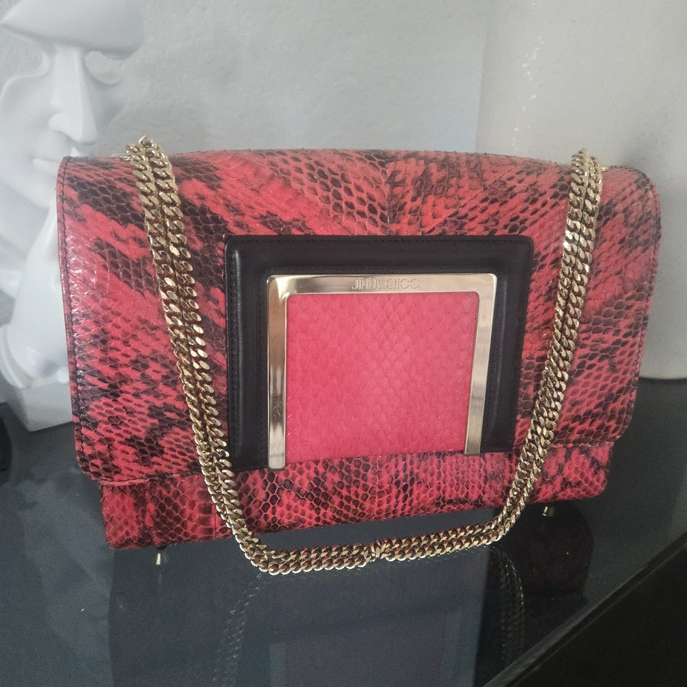 Jimmy Choo Snakeskin Shoulder Bag – Pink & Black EUC - Picture 6 of 17